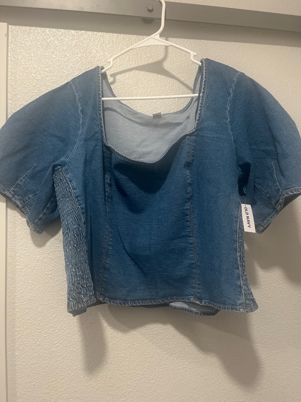 Old Navy Denim Square Neck Short Sleeve Top - Blue